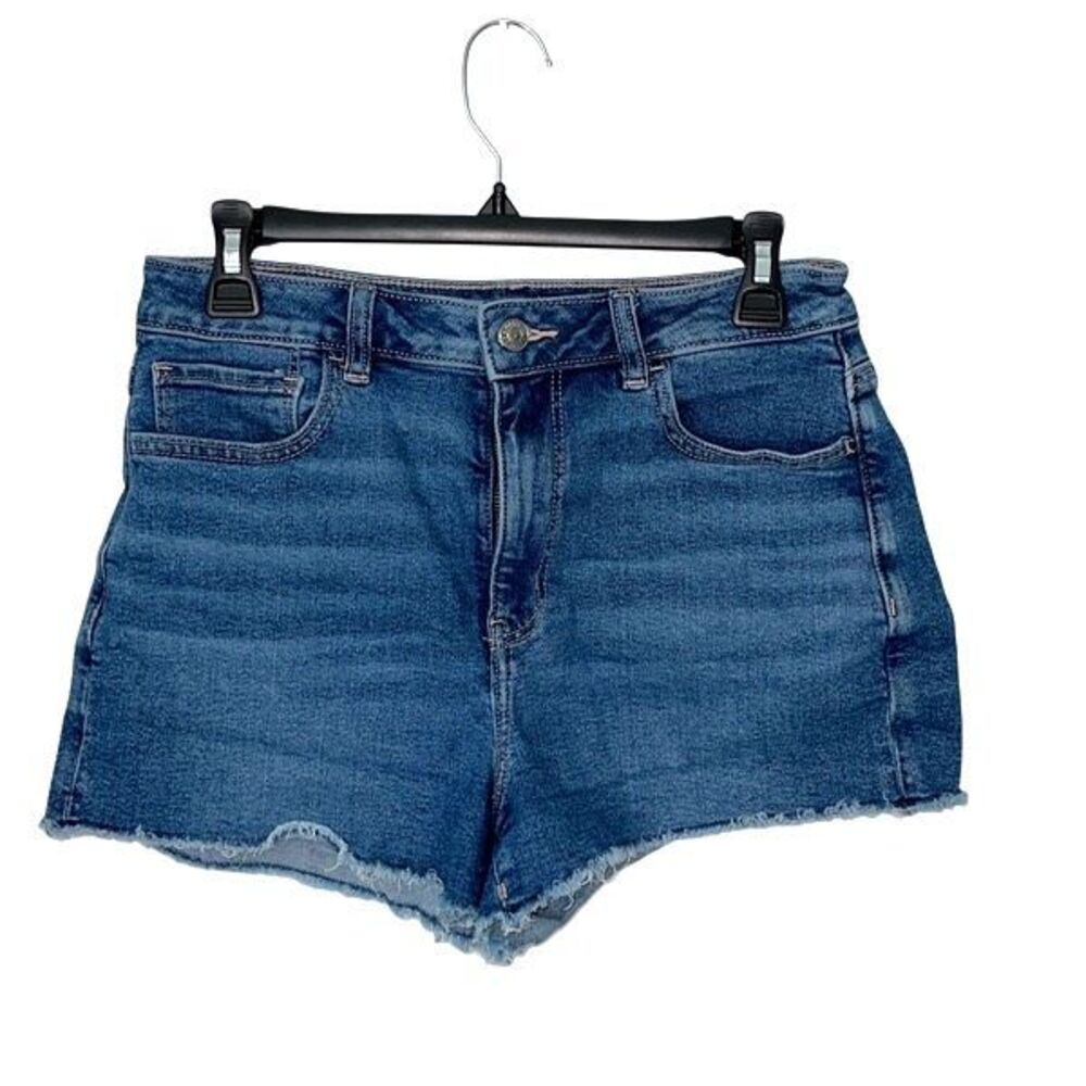 American Eagle Womens Frayed Hem Cutoff Denim‎ Mom Shorts Mid Wash Blue Size 8